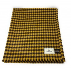 Pure Wool Tweed Blanket/Bedspread/Throw Mustard Yellow & Brown Small Check 1872/9
